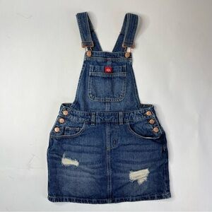 DICKIES Distressed Copper Buckles Blue Jean Mini Skirt Pockets Bib Overall Dress